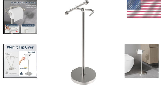 Floor Standing Toilet Paper Holder – Pivoting Stainless Steel with Stable Base
