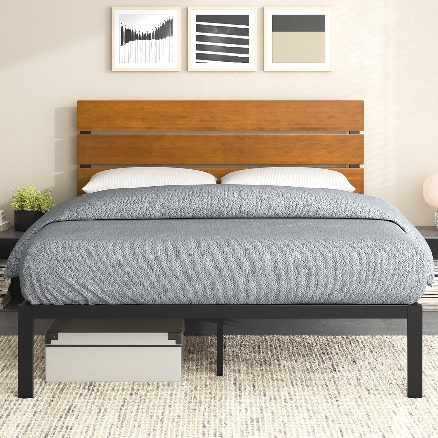 Paul Twin Metal and Bamboo Bed Frame - Easy Assembly, Stylish Under-Bed Storage