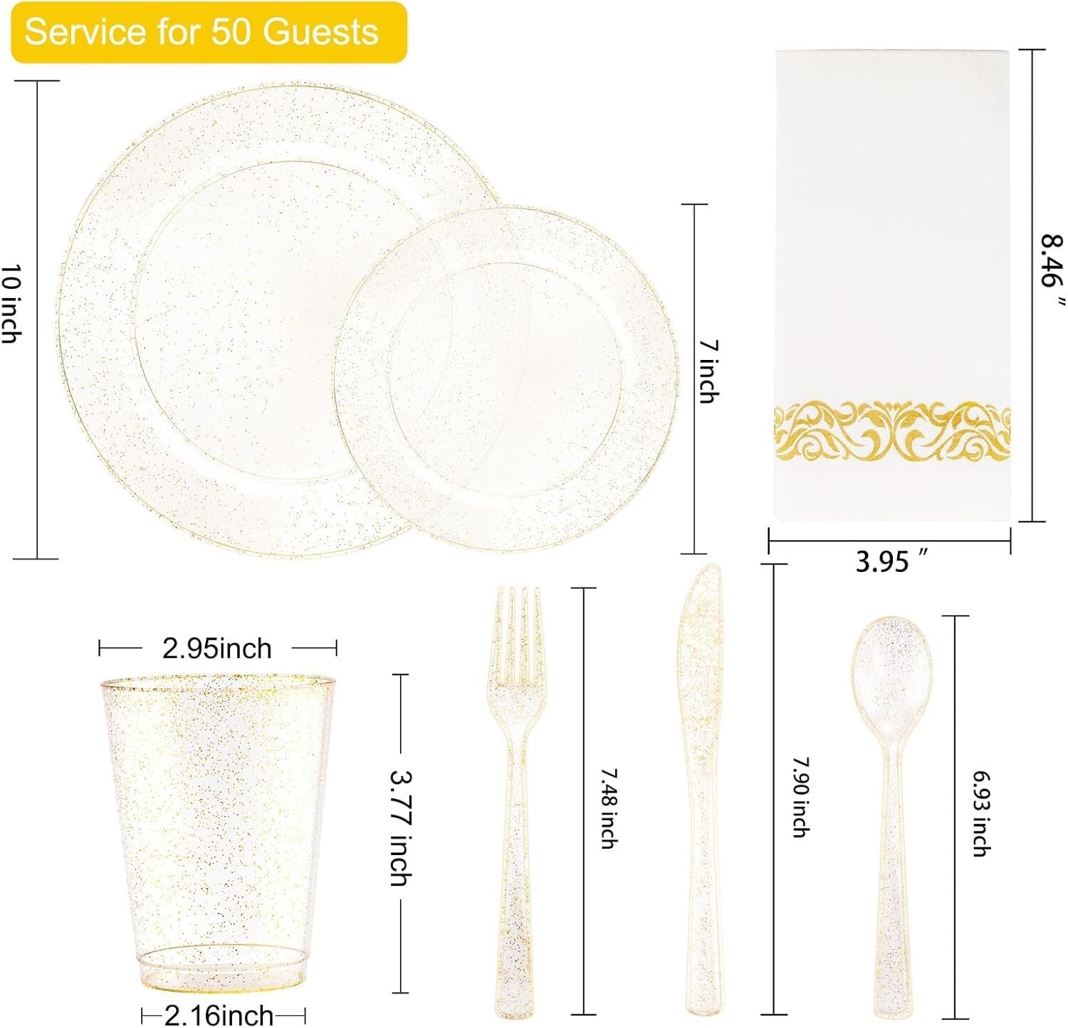 Elegant 700-Piece Disposable Gold Glitter Plates, Cups & Silverware Set