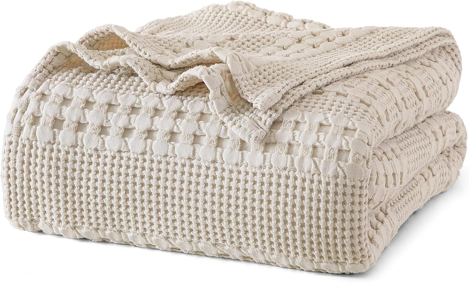 Elegant Oatmeal Waffle Weave Blanket - Soft King Size 108"x90", Machine Washable