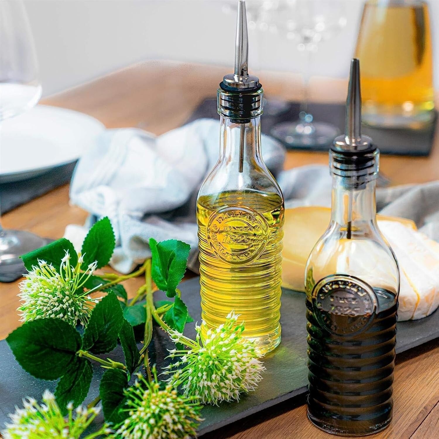 Elegant 270 ml Glass Bottles for Olive Oil & Vinegar with Stainless Steel Spouts