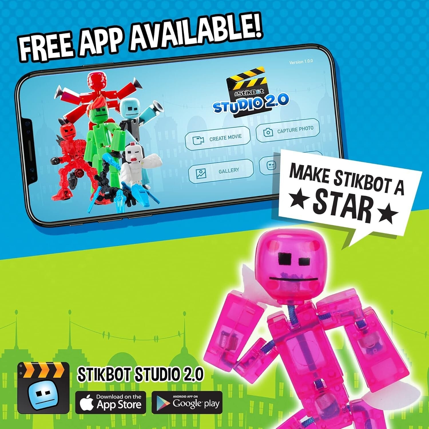 8 Clear Poseable Action Figures & Tripod for Imaginative Stop Motion - Kids 4+