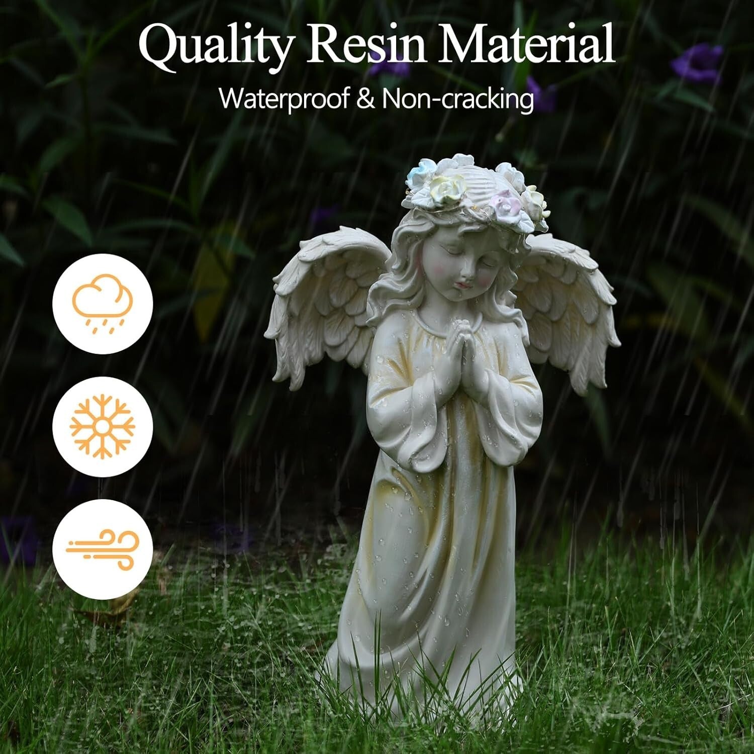 Solar Angel Garden Statue - Waterproof Praying Angel Figurine for Outdoor Decor