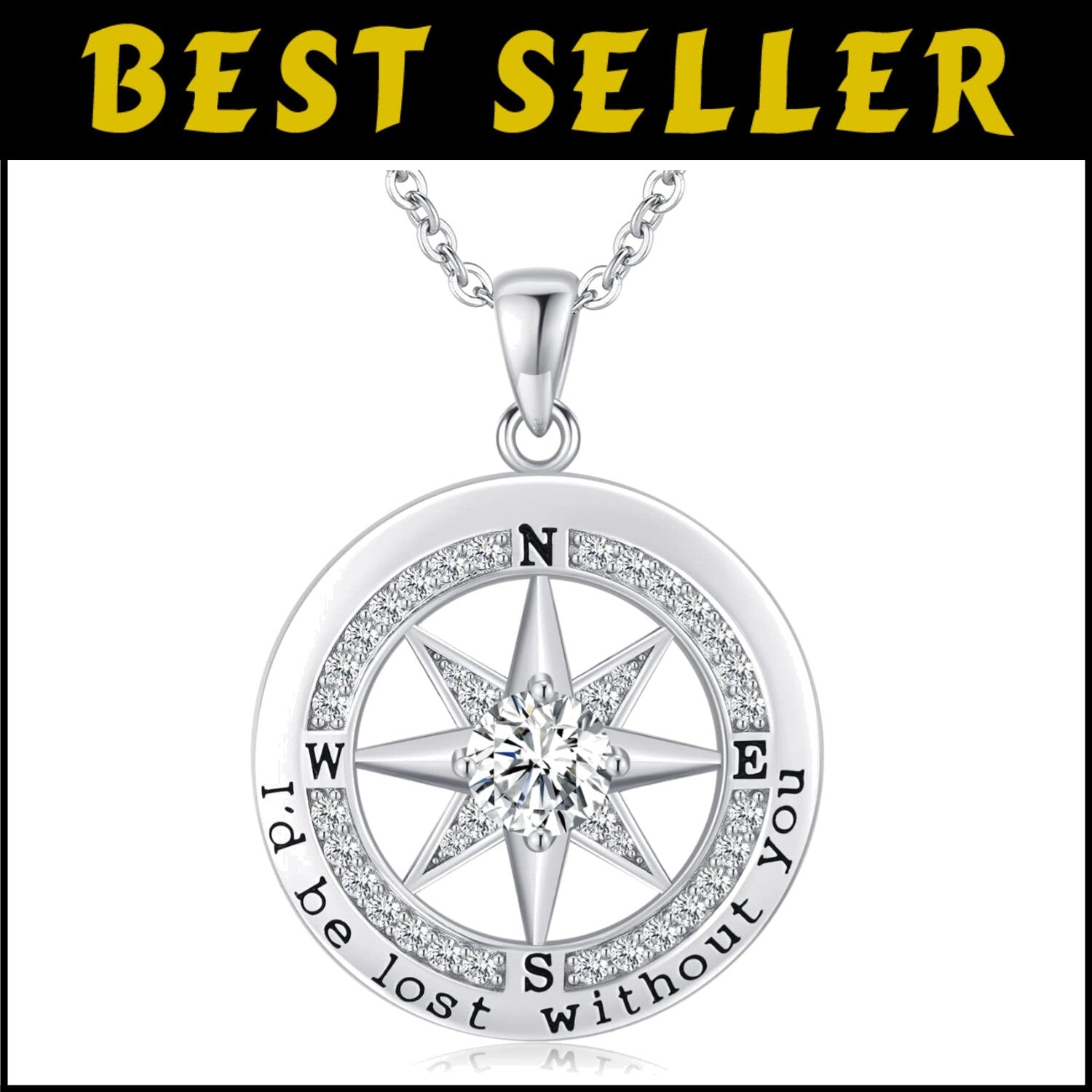 Cubic Zirconia Compass Jewelry - 'I'd Be Lost Without You' - Gift for Girlfriend