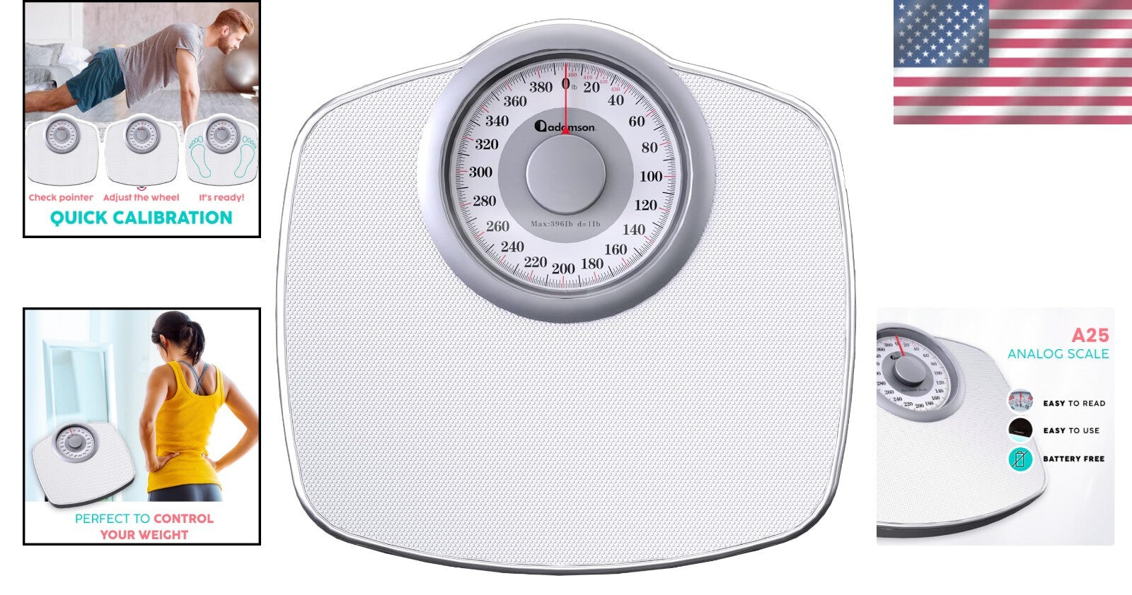 Precision Analog Bathroom Scale - 400 LB Capacity with Anti-Skid Surface