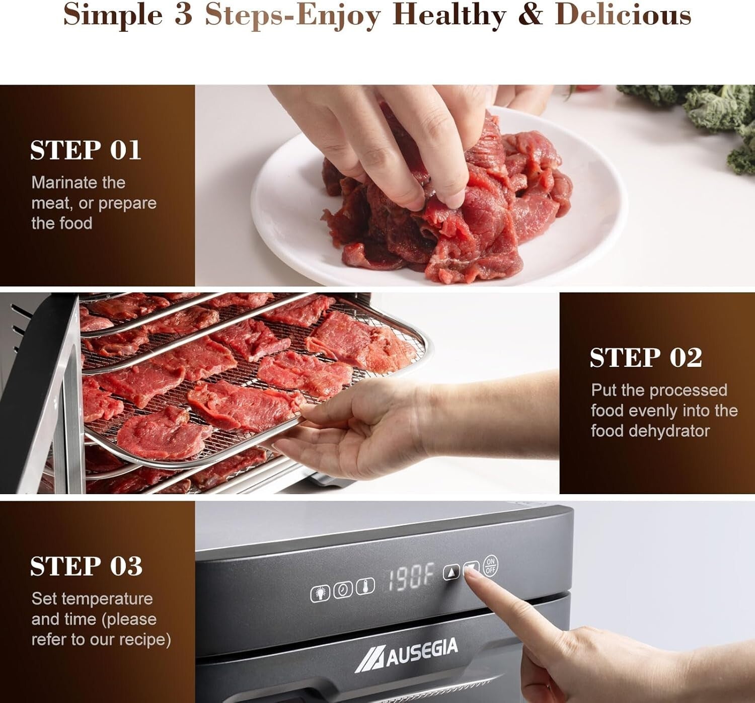 800W Stainless Steel Food Dehydrator with 8 Trays: Create Healthy Snacks Fast