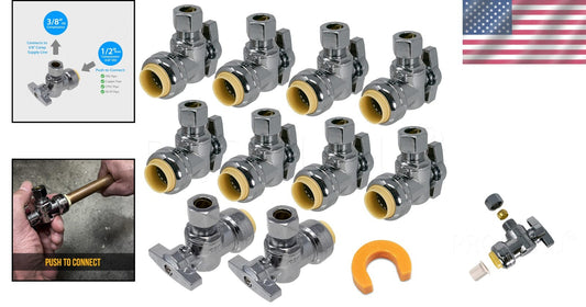 10-Pack PushFit Brass Angle Stop Valves 1/2" Nom x 3/8" OD for Reliable Plumbing