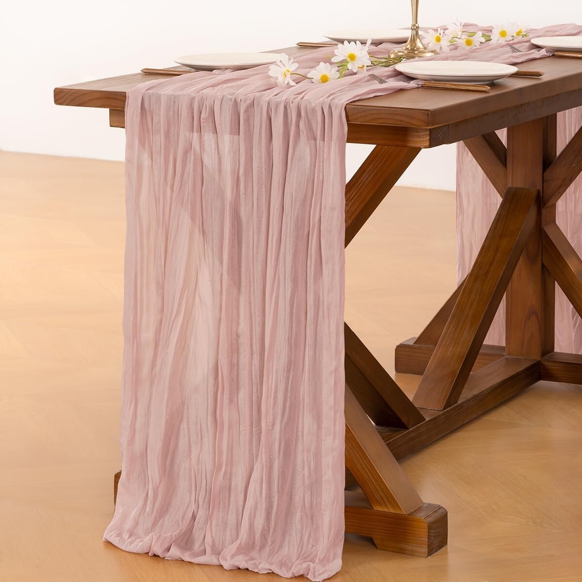 Versatile 10FT Dusty Pink Cheesecloth Table Runner for Celebrations & Decor