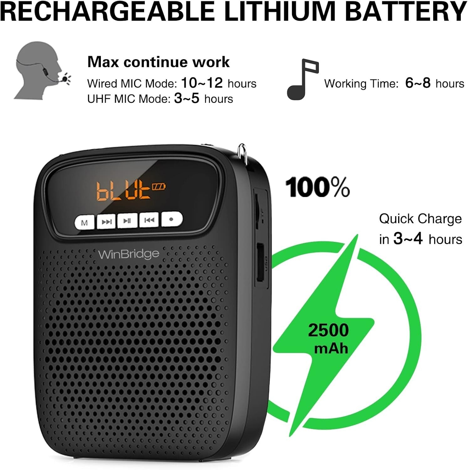 15W Portable Teacher Voice Amplifier - Wireless & Wired Microphone Included