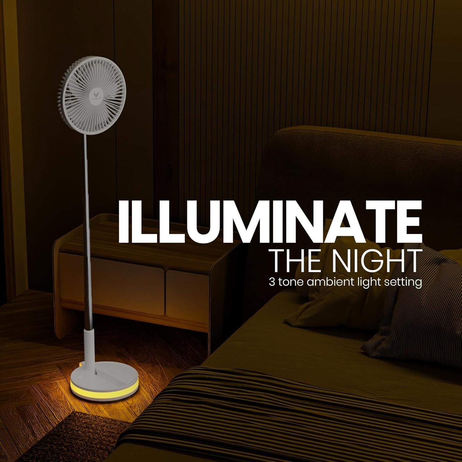 Foldable White Fan with Remote & LED Light - Ideal for Outdoor Adventures