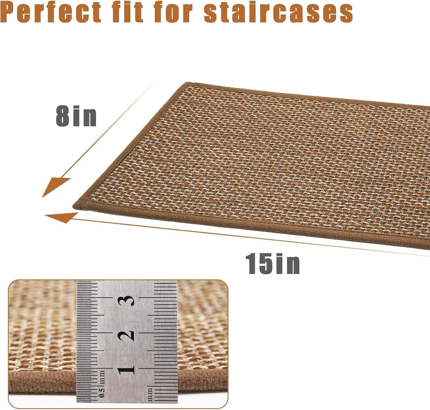 15-Pack Machine Washable Stair Treads for Wooden Steps - Brown Comfort Solution