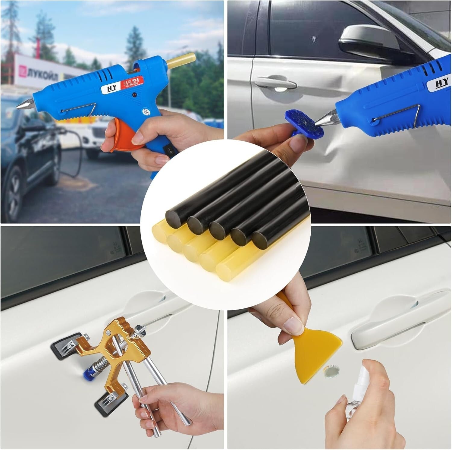 All-in-One Adjustable Dent Puller & T-Bar Slide Hammer - 129pc Auto Repair Kit