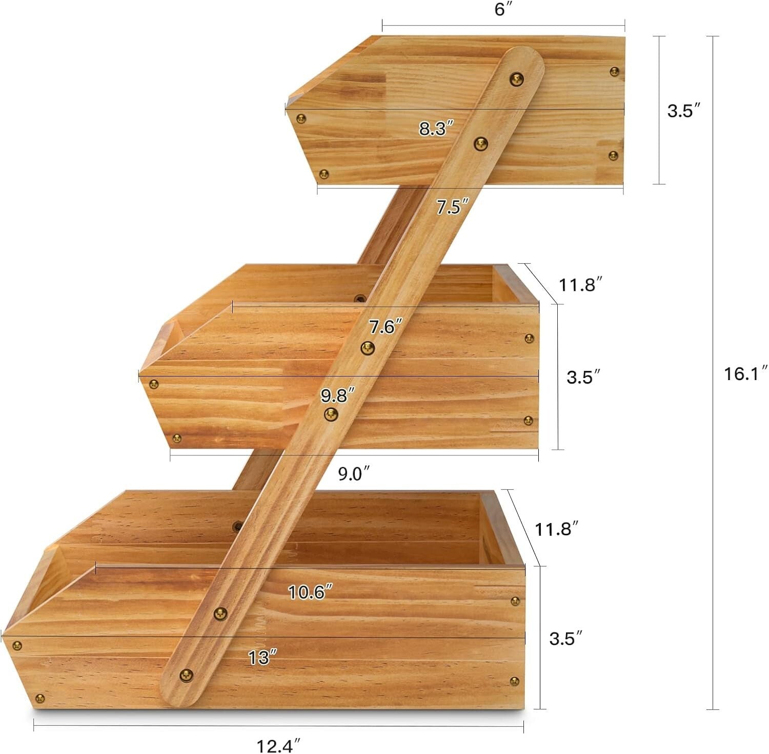 Elegant Wooden 3-Tier Fruit Basket in Pine for Stylish Kitchen Organization