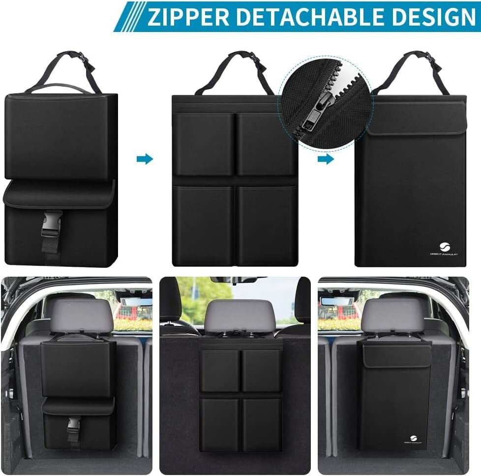 Hanging Car Trunk Organizer with Leakproof Cooler - 7 Large Compartments, Black