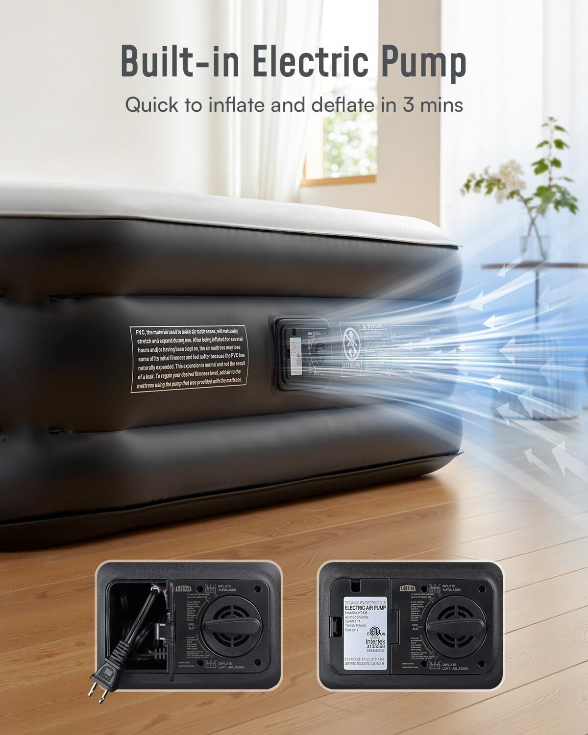 Full Air Mattress with Built-in Pump - 18" Raised & Comfortable Sleeping