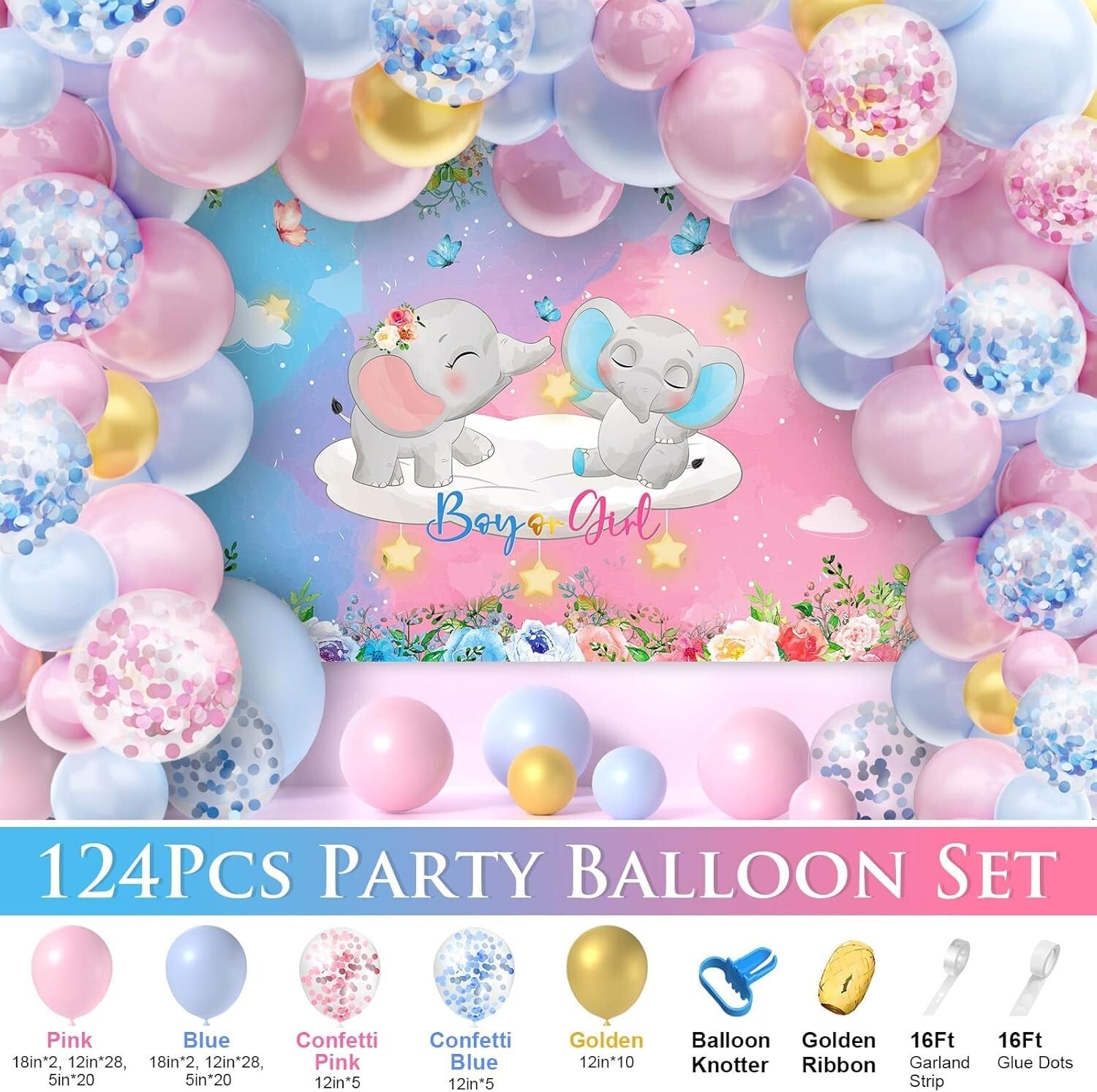327Pcs Gender Reveal Party Supplies for 25 Guests – Elephant Theme Celebration