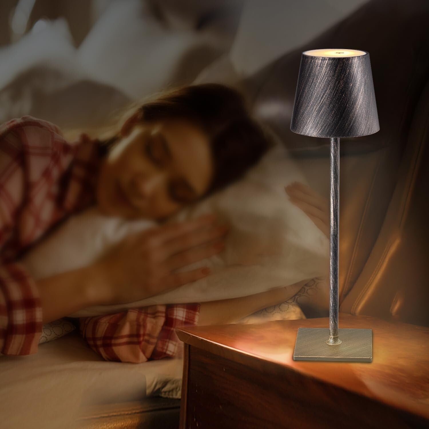 2 Pack Cordless Antique Copper Table Lamp - Stepless Dimming, Touch Control