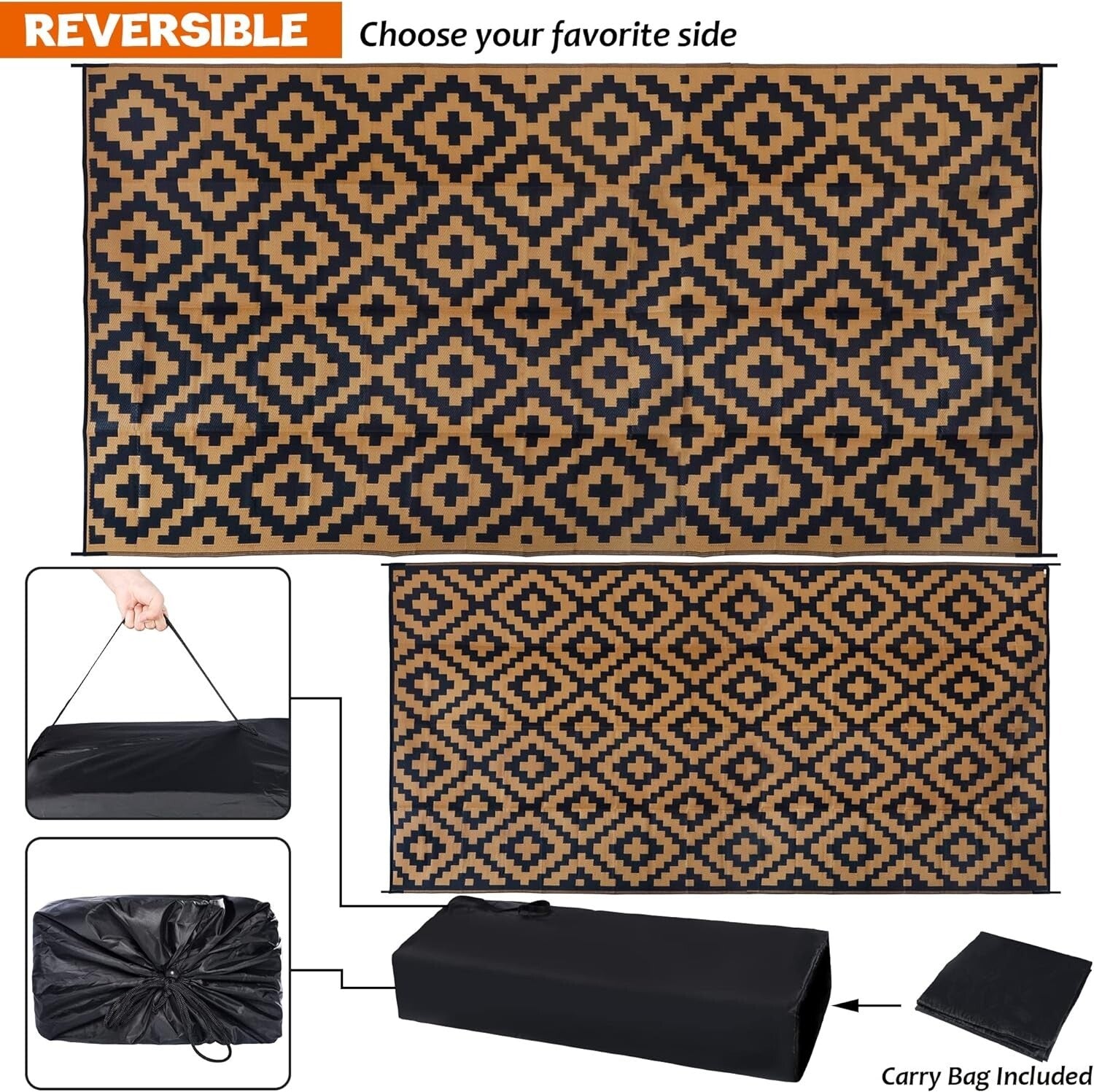Versatile 9' x 18' Reversible Outdoor Rug - Ideal for Camping, Decks & More