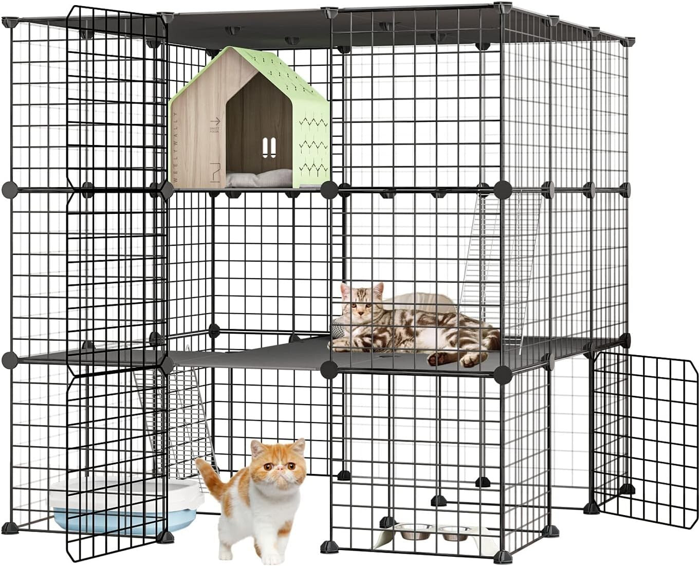 Detachable Indoor Cat Crate - 41” Playpen for 1-4 Cats with Ramp & Organization