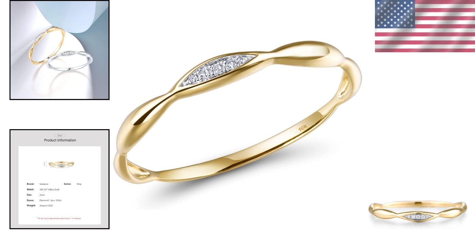 Quality 10K Gold Twisted Stacking Ring with Sparkling Diamond – Women’s Jewelry