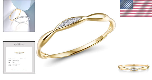 Quality 10K Gold Twisted Stacking Ring with Sparkling Diamond – Women’s Jewelry