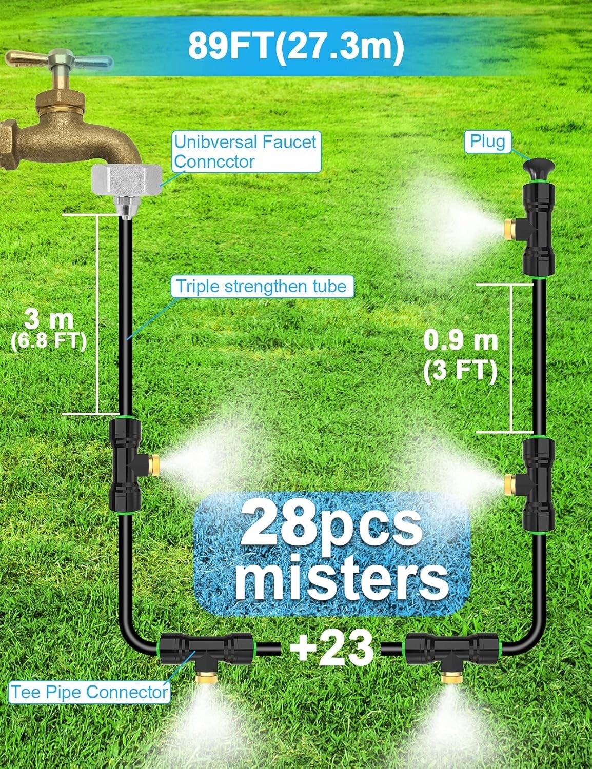 Advanced 27.3m Misting System with Detachable Brass Nozzles for Outdoor Coolness