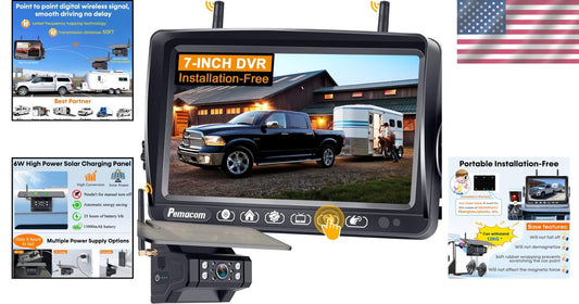 Wireless 7” HD 1080P Solar RV Backup Camera - No Install, Long Battery Life