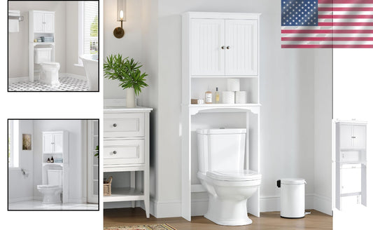 Elegant White Over Toilet Storage Cabinet with Adjustable Shelves for Bathrooms