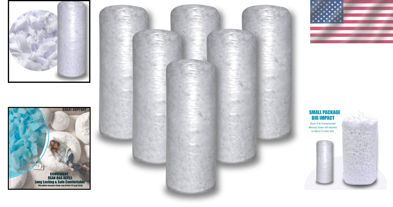 30lbs Shredded Memory Foam Filling - Eco-Friendly Bean Bag Refill and Cushions