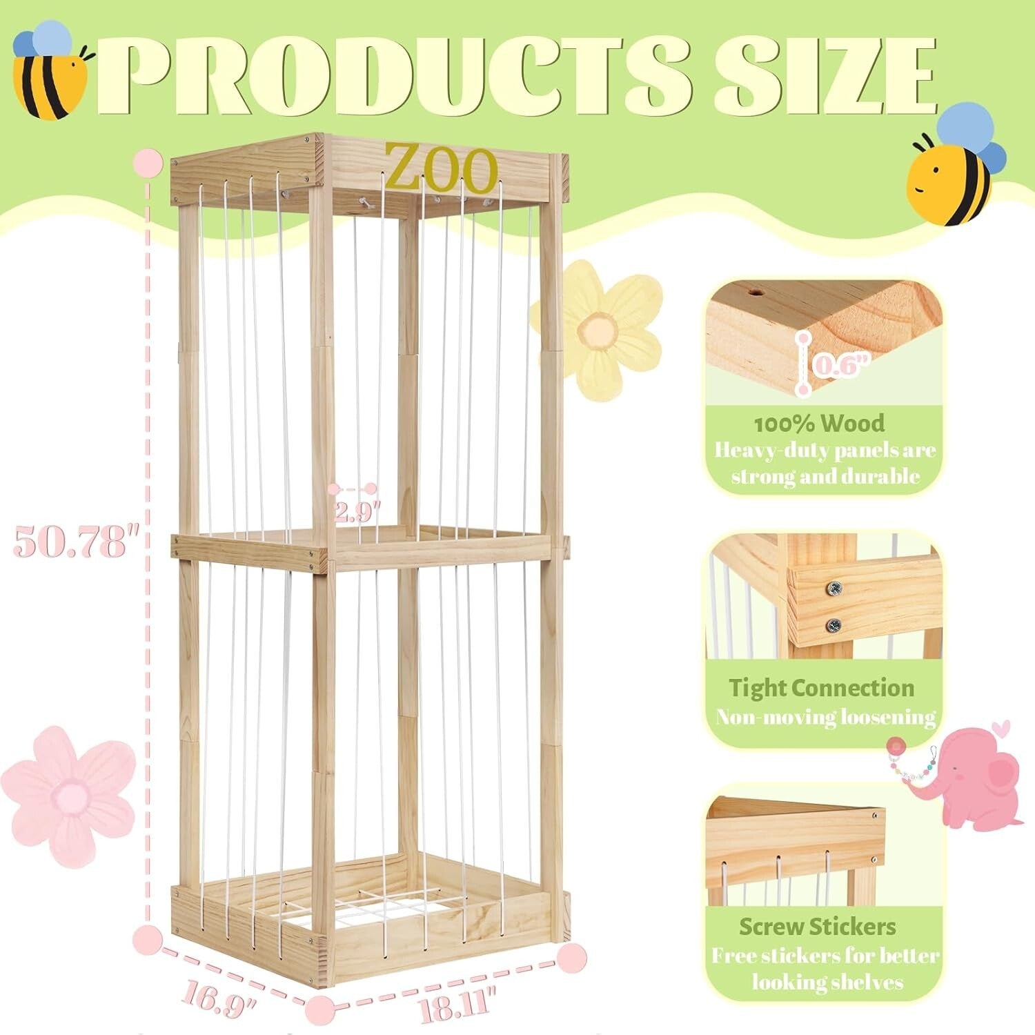 Easy Assembly Stuffed Animal Storage with Stylish Zoo Design for Kids' Rooms