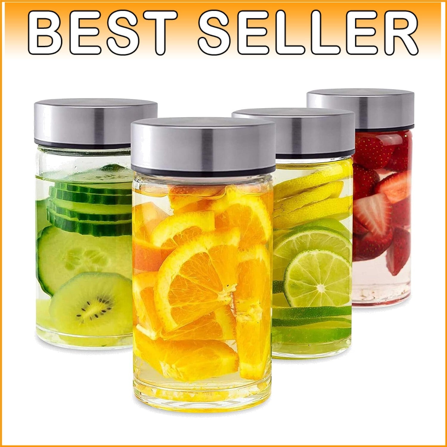 Reusable 10 oz Glass Bottles with Stainless Steel Lids - 4 Pack Privacy & Style