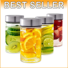 Load image into Gallery viewer, Reusable 10 oz Glass Bottles with Stainless Steel Lids - 4 Pack Privacy &amp; Style