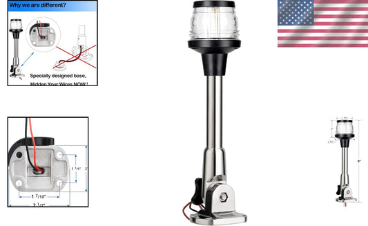 All-Round 12-24V LED Folding Boat Anchor Light - Polished Stainless Steel Design