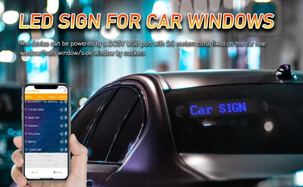 Customizable LED Window Sign - 9" Blue Display for Car, Taxi, Storefront