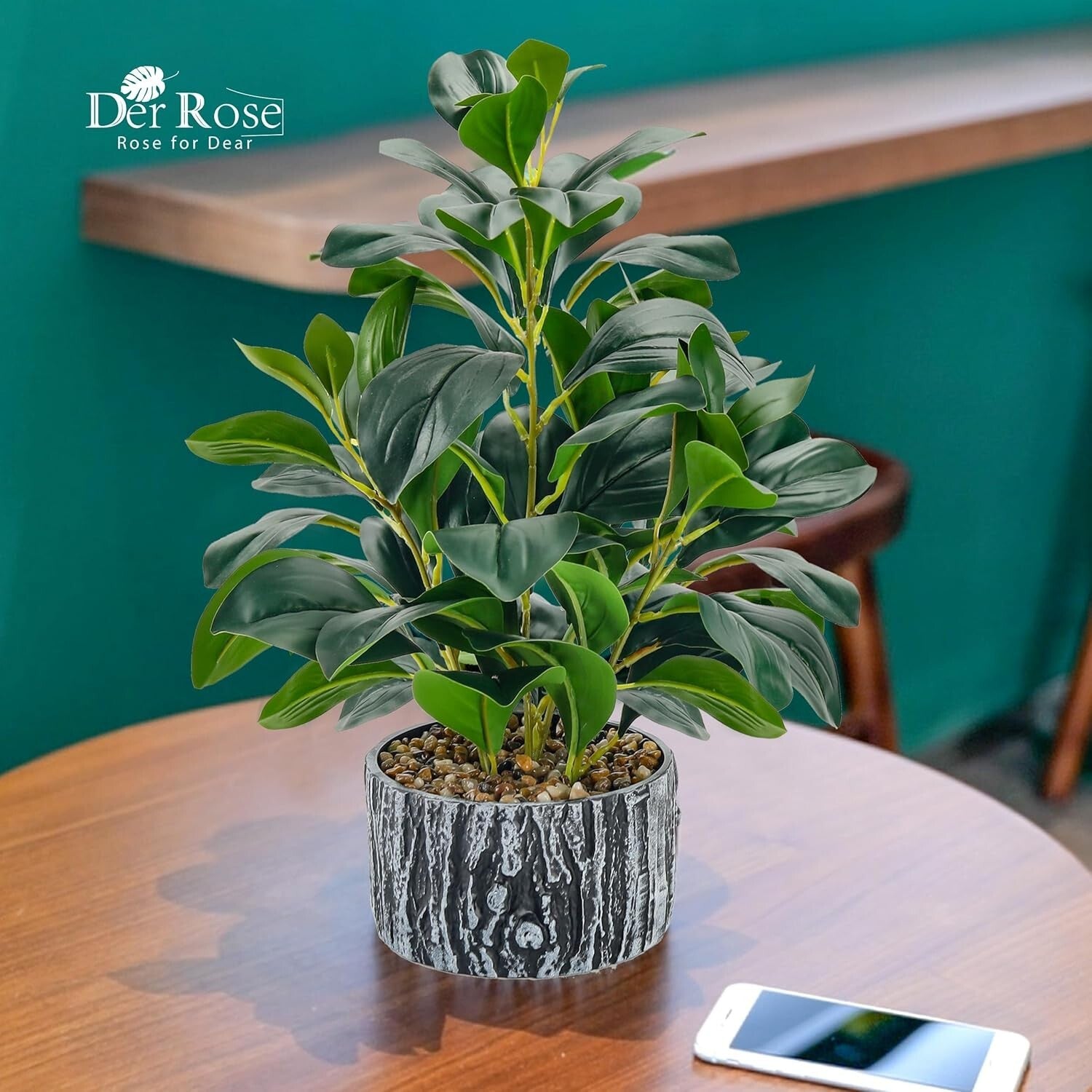 Elegant 15.7-Inch Artificial Plants Set - Striped Pots for Indoor Aesthetics