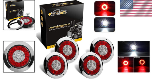 16 LED Round Waterproof Trailer Tail Lights for RVs and Trucks - 4Pcs Set