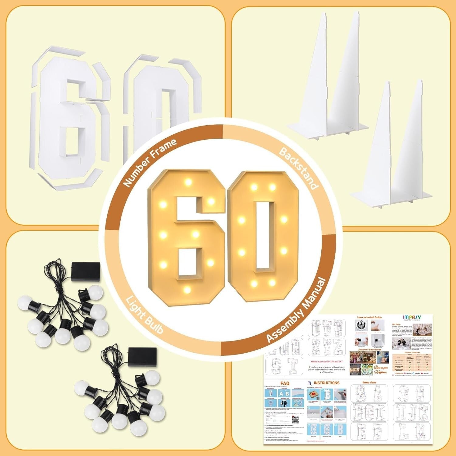 DIY Assemble Light Up 3FT Number 60 for Unforgettable Parties and Anniversaries