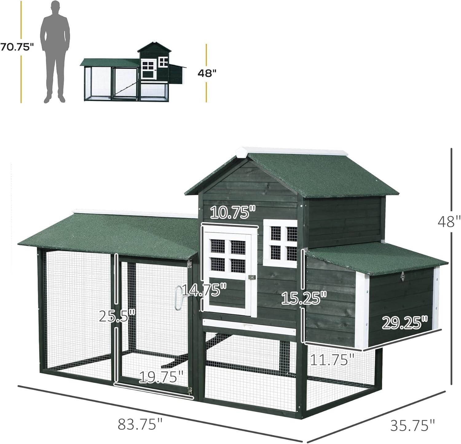 Eco-Friendly 84" Chicken Coop with Water-Resistant Roof - Perfect for All Breeds