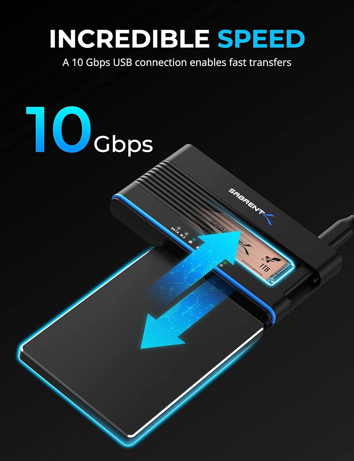 500 MB/s USB 3.2 SSD Converter with Tool-Less Cloning for Backup & Upgrade