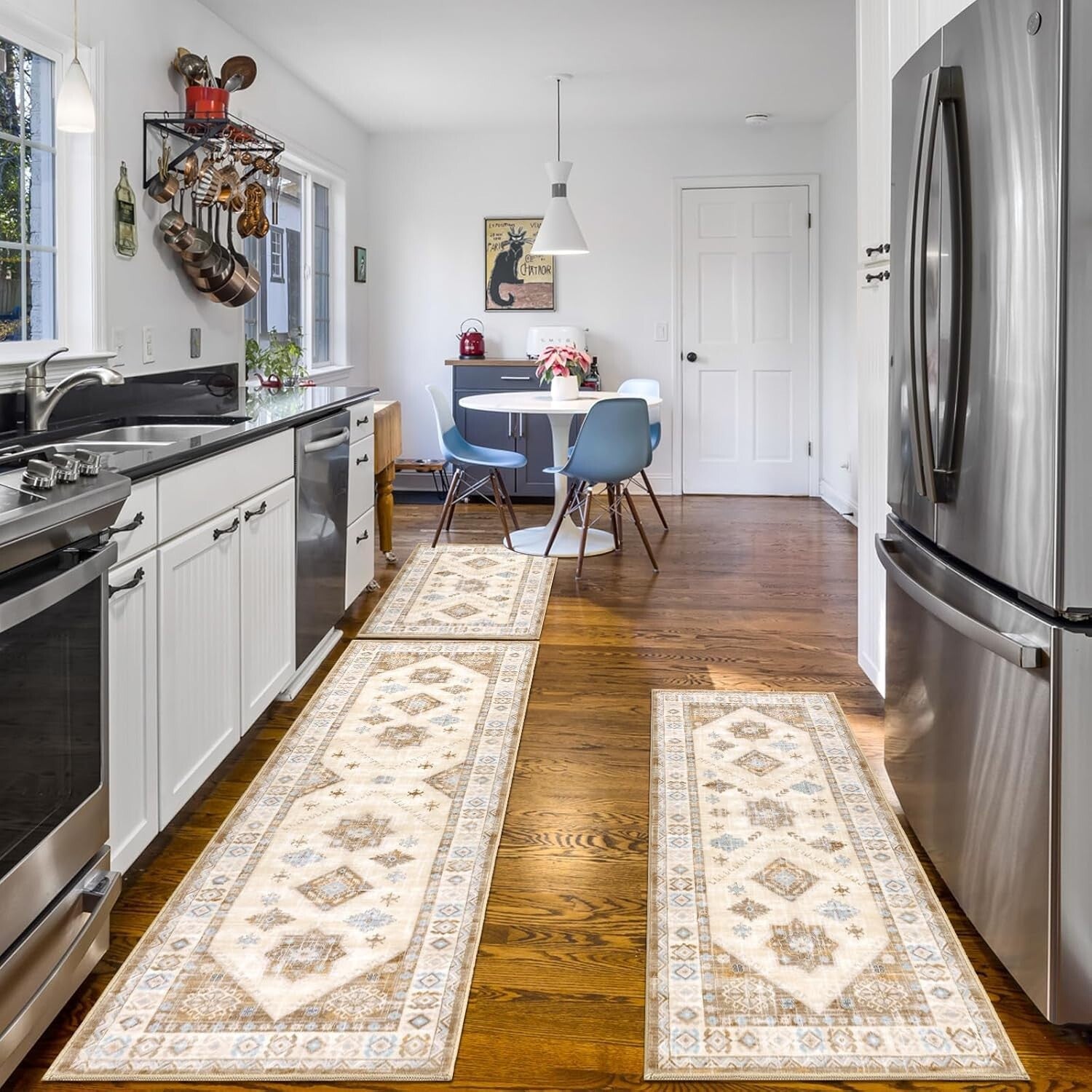 Elegant 3-Piece Kitchen Rug Set with Runner - Non-Slip & Stain Resistant