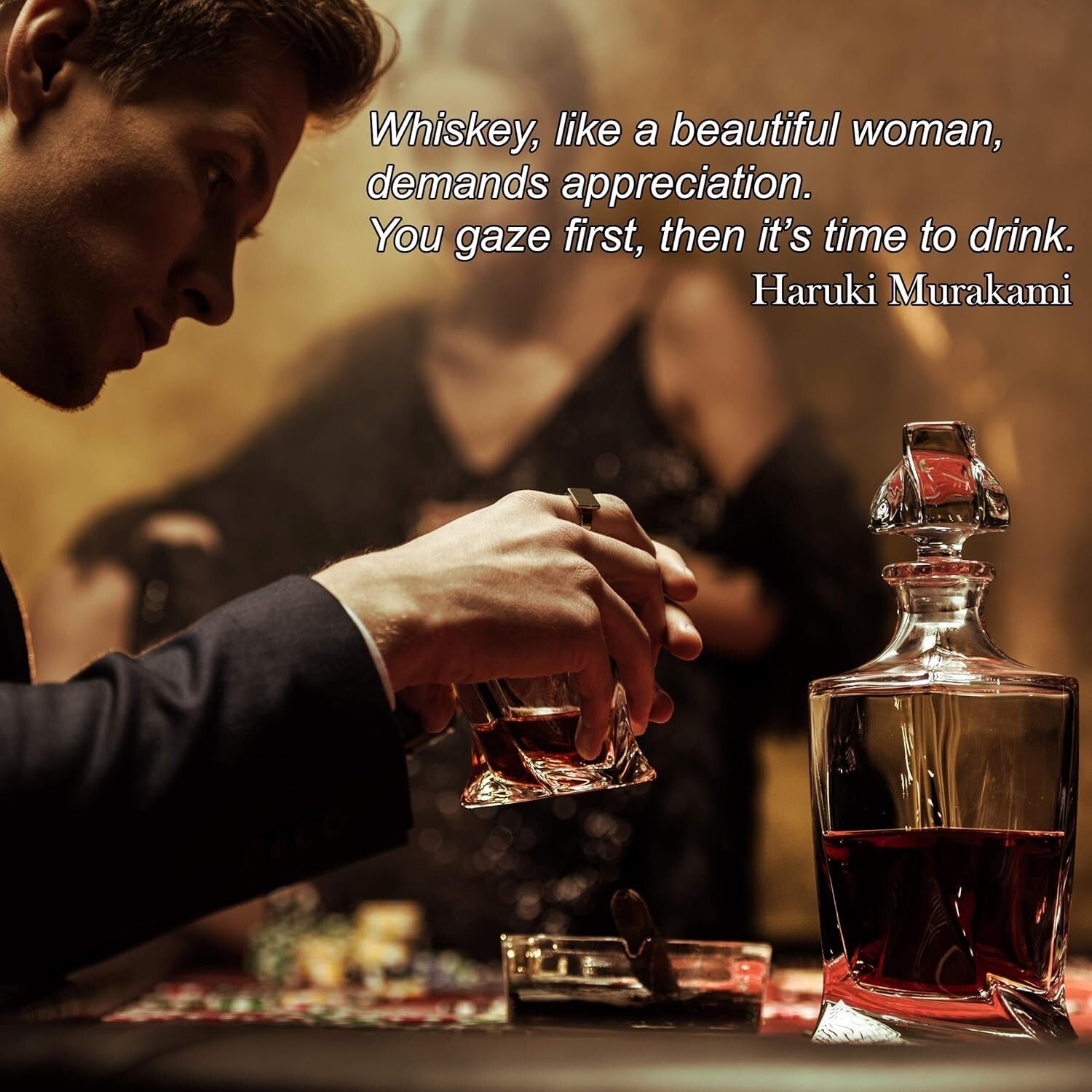 Luxurious Whiskey Decanter Set with Crystal Glasses & XL Stainless Steel Stones