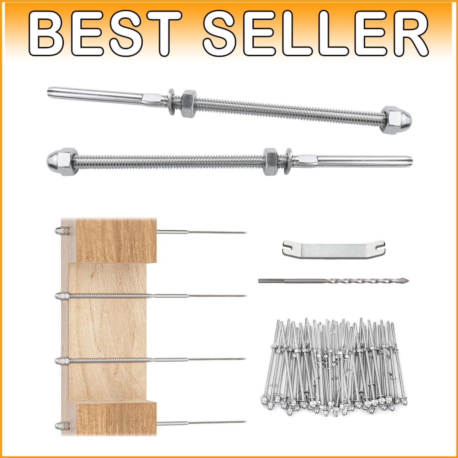 60 Pack T316 Stainless Steel Cable Railing Hardware - Hand Swage Tensioner Kit