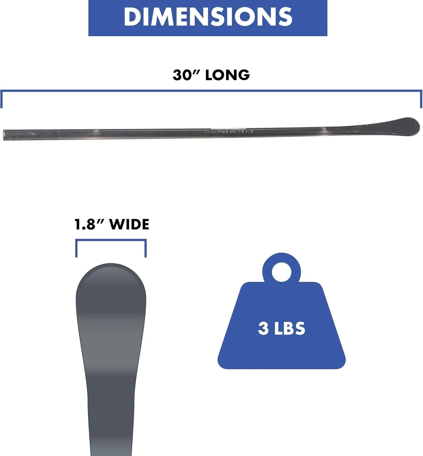 Heavy-Duty Tire Mount and Demount Spoon - 30" Steel Tool for Aircraft and More