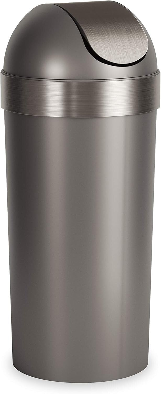 Functional 16.5-Gallon Kitchen Trash Can - Chic Swing-Top Design, Pewter Finish