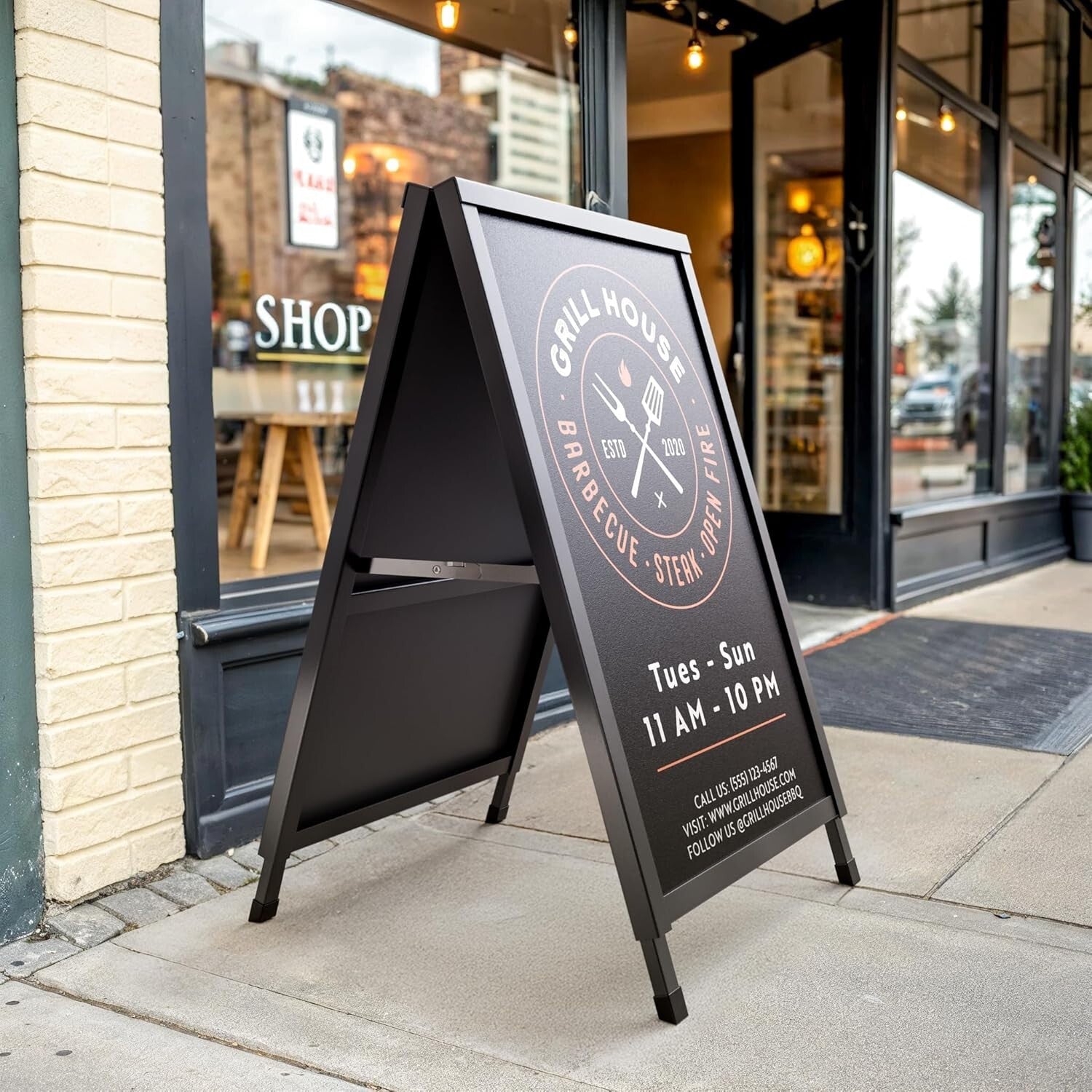 Portable Black Steel 24x36 Inch Sidewalk Sign with Corrugated Plastic Boards