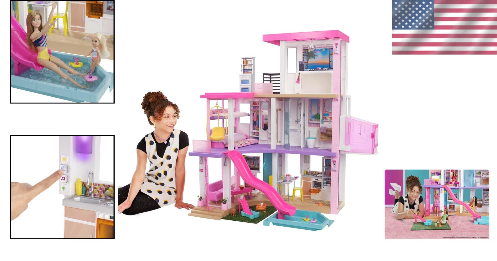 Customizable Dollhouse Playset - 43" DreamHouse with Lights and Elevator Access