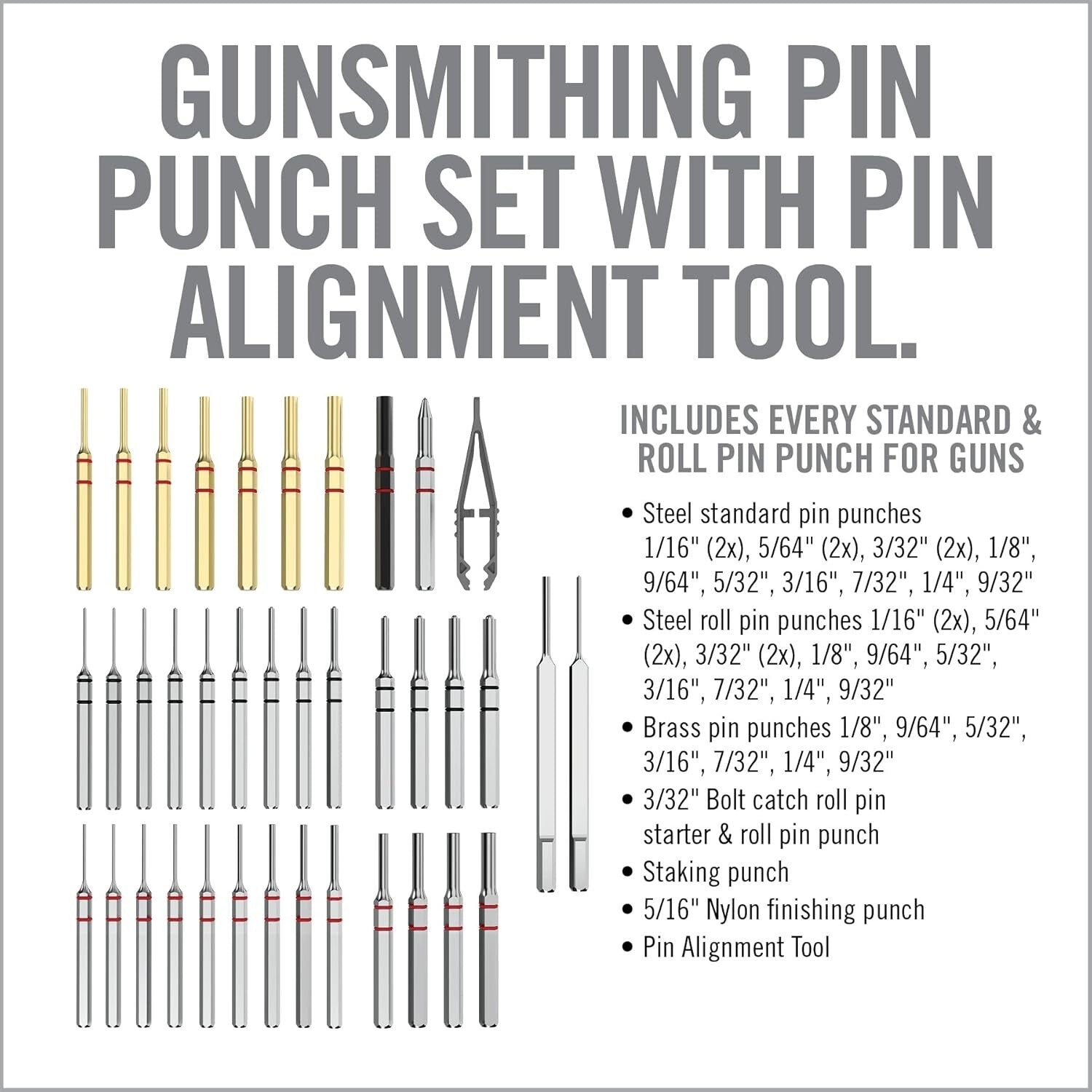 37-Piece Gunsmith Punch Set: Complete Tool Kit with Flat Tip and Brass Punches