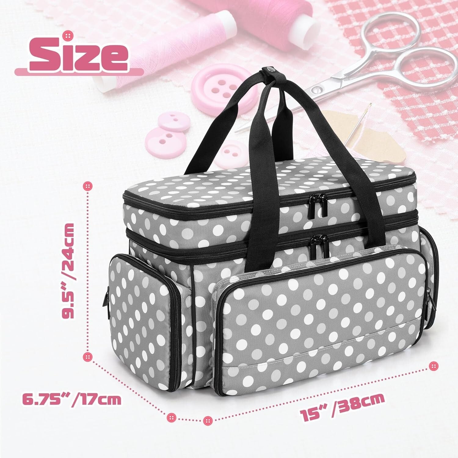 Durable Heavy-Duty Sewing Supplies Organizer Bag with Clear Pocket and Dividers