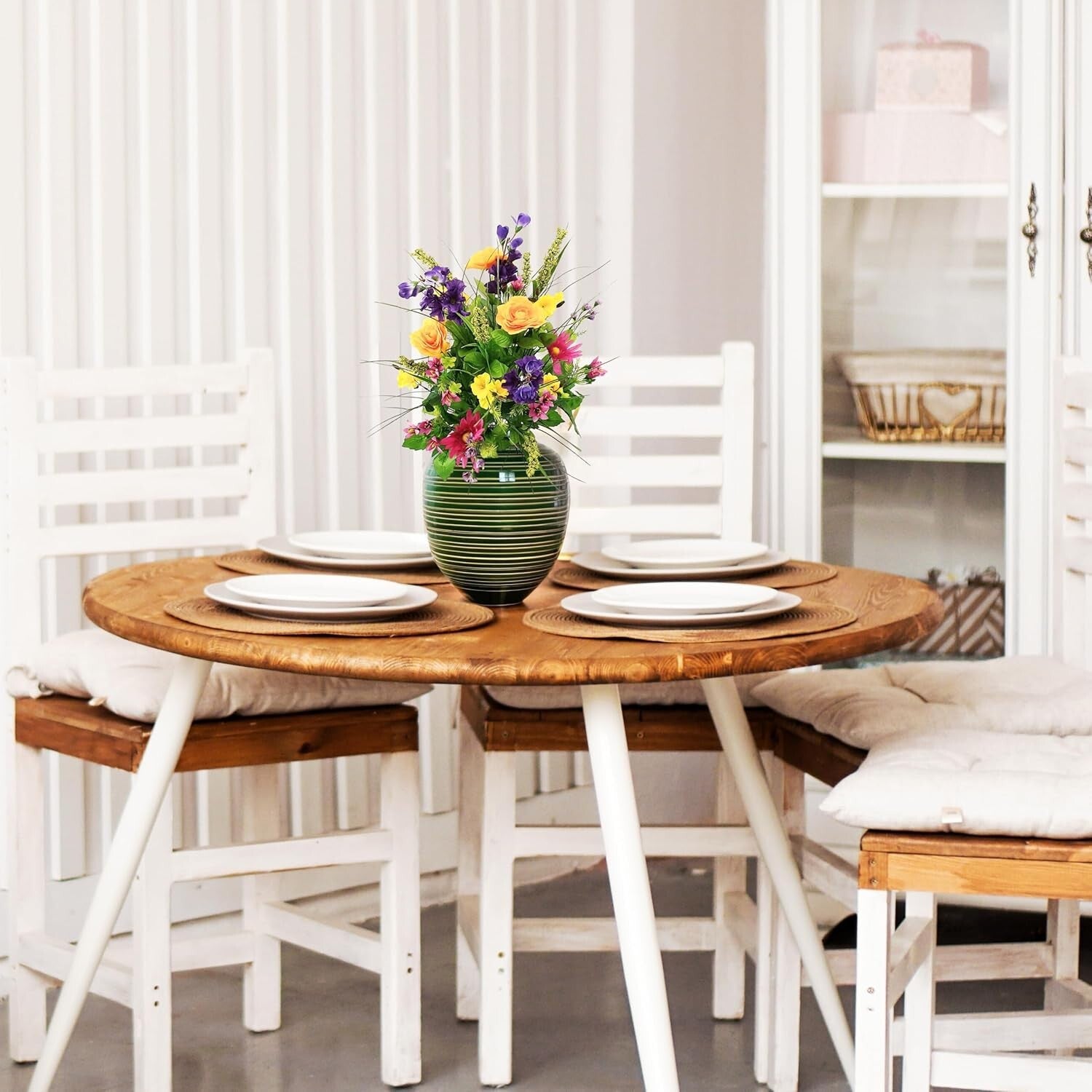 Elegant Spring Faux Flower Bouquet - 2pc Dahlia, Morning Glory & Ranunculus Mix