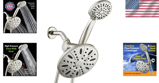 Elegant Satin Nickel 3-Way Rainfall Shower with Handheld Option & 6 Settings